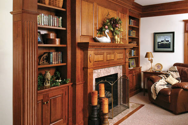 Den Bookshelf with Fireplace